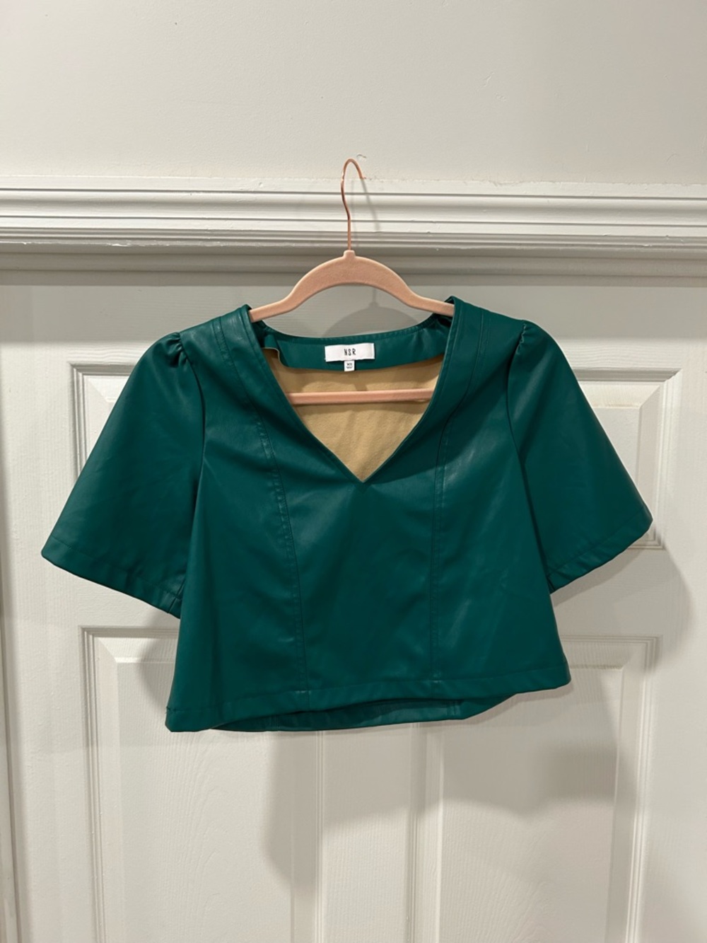 NSR Teal Faux Leather Short Sleeve Top Size XS